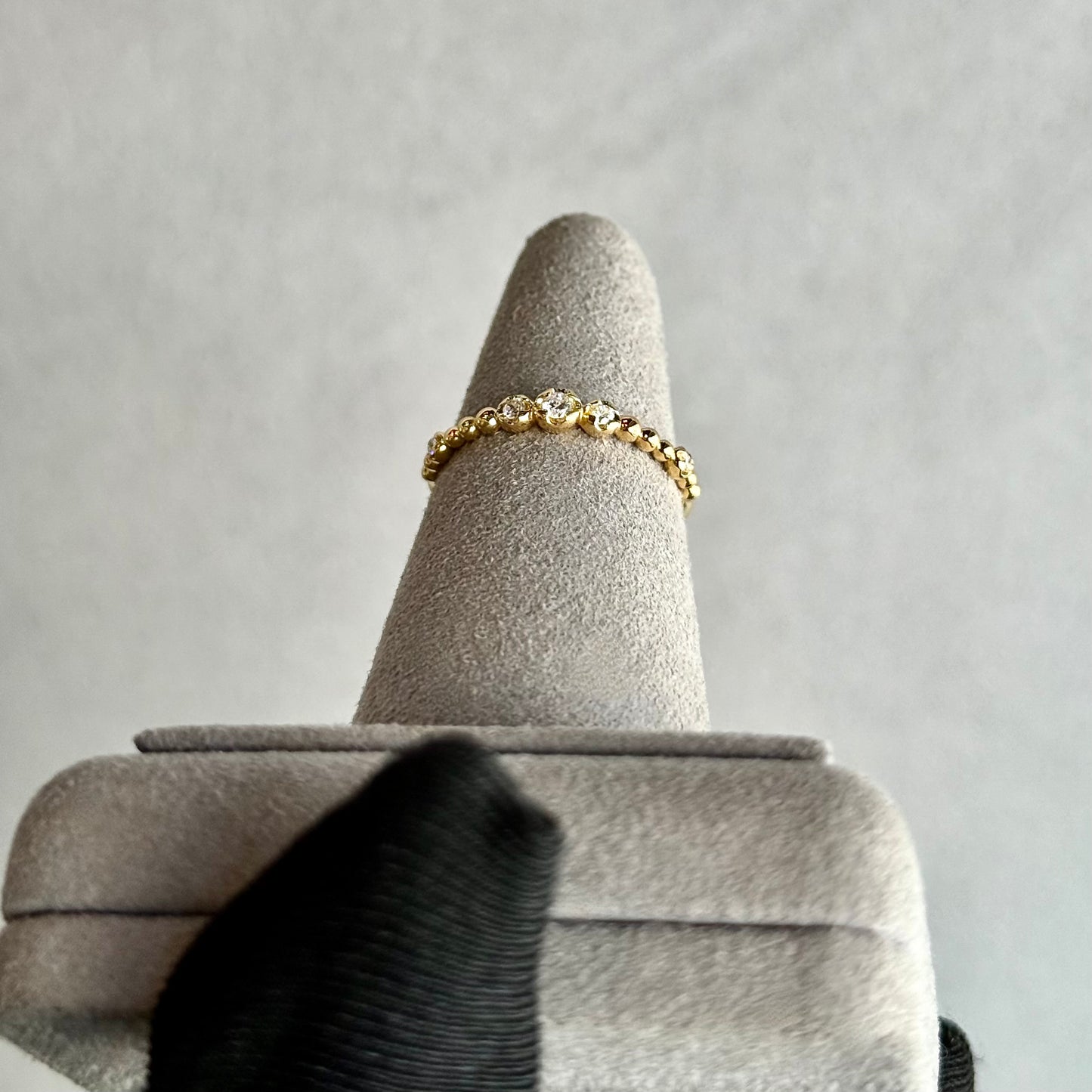 18kt Yellow Gold Beaded Diamond Band with Bezel-Inspired Settings