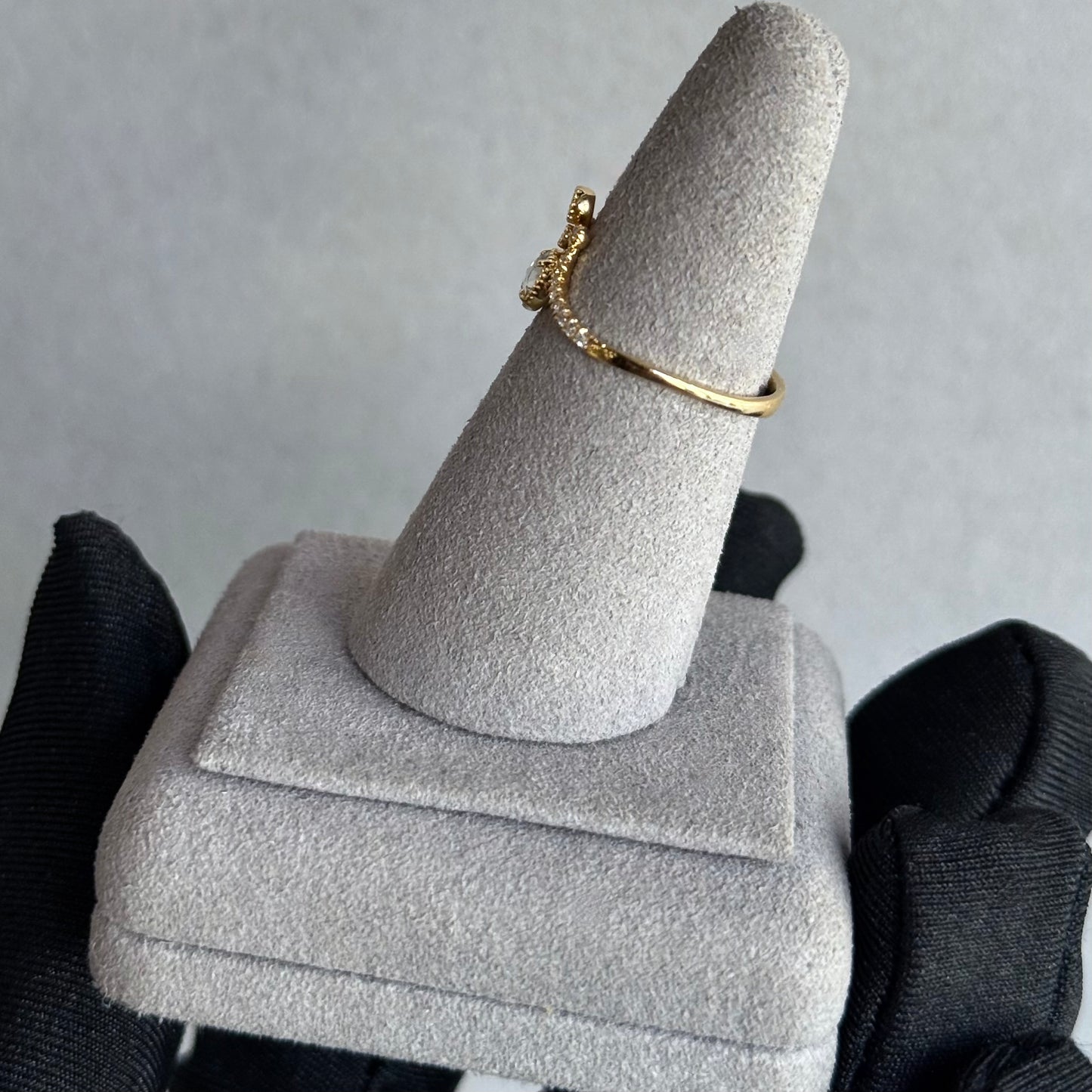 18kt Yellow Gold Rose Cut Diamond Ring with Milgrain Detailing and Brilliant Accents