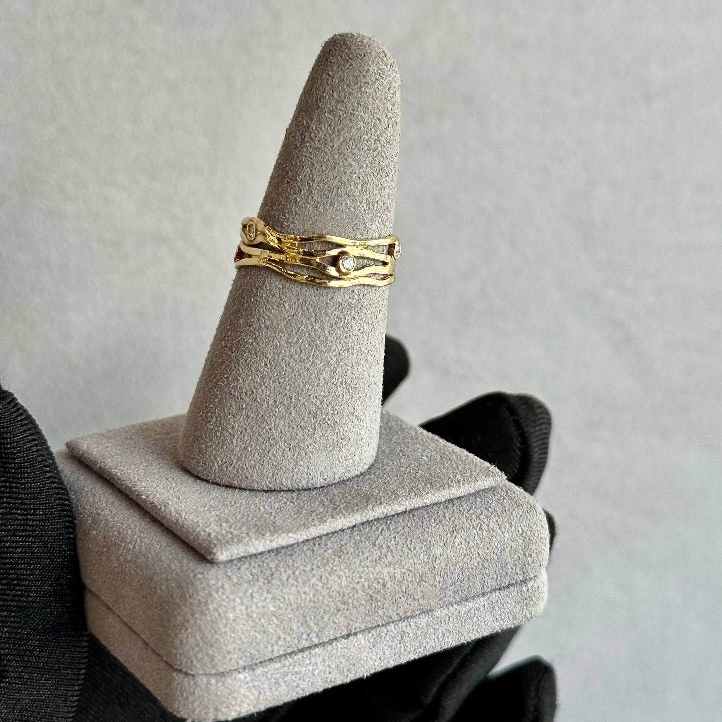 14kt Yellow Gold Wave Band with Scattered Bezel Diamonds