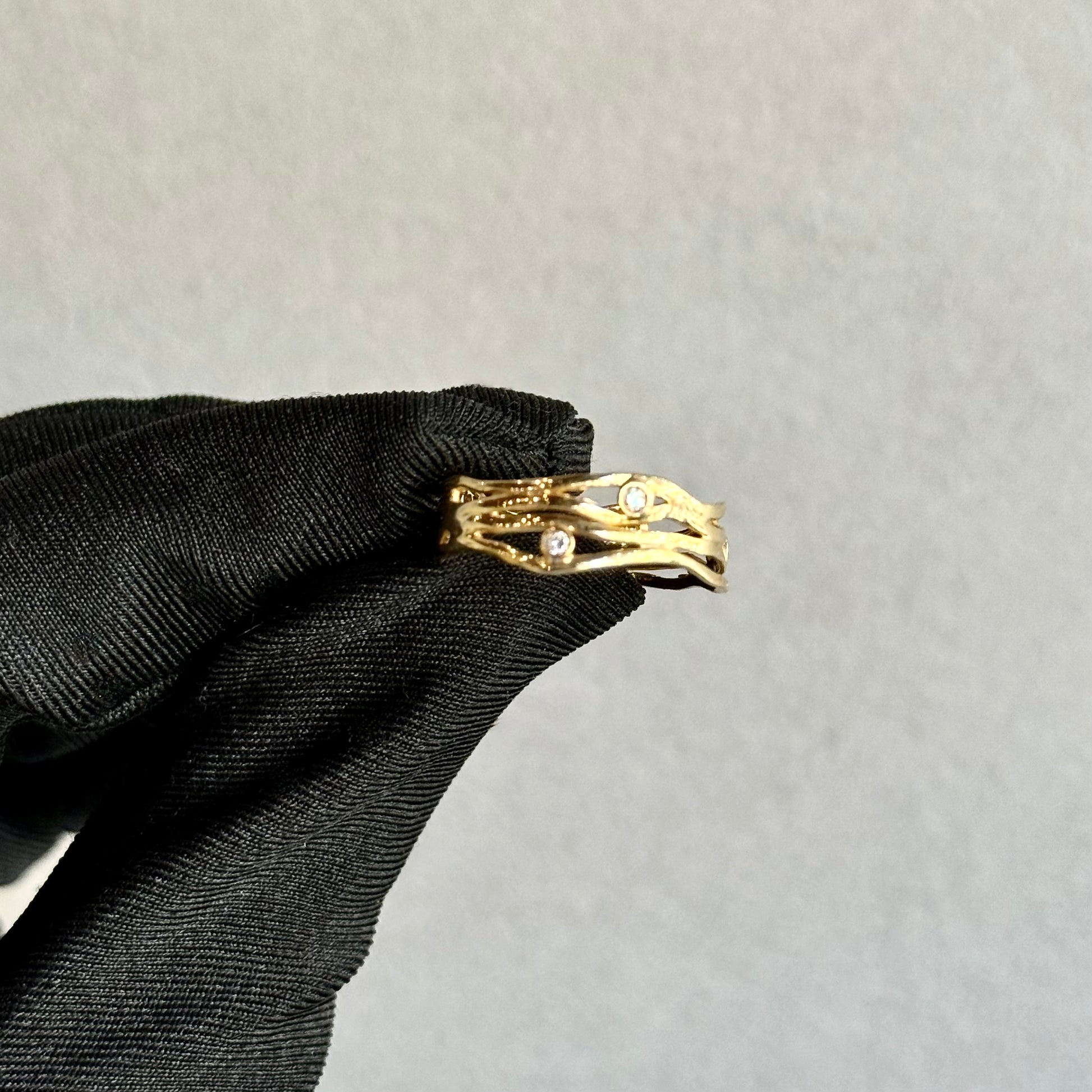 14kt Yellow Gold Wave Band with Scattered Bezel Diamonds
