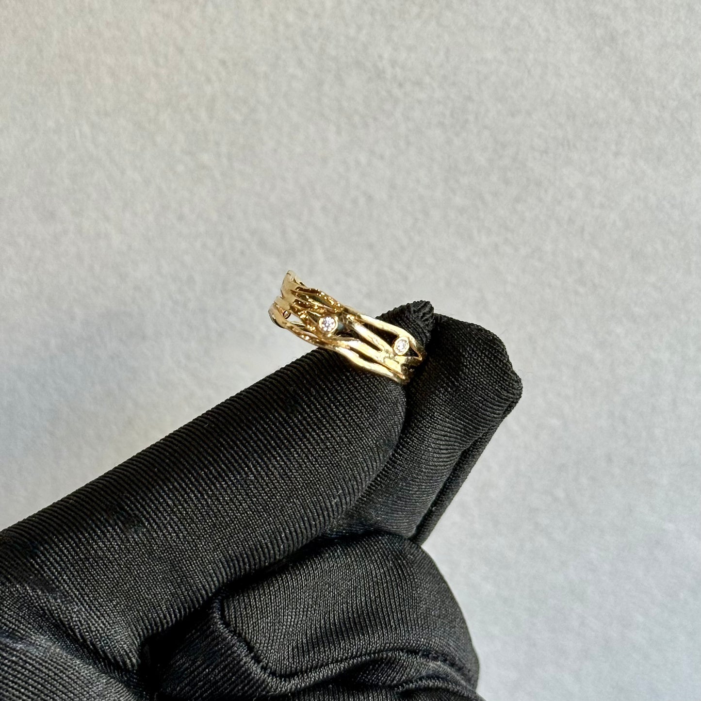 14kt Yellow Gold Wave Band with Scattered Bezel Diamonds