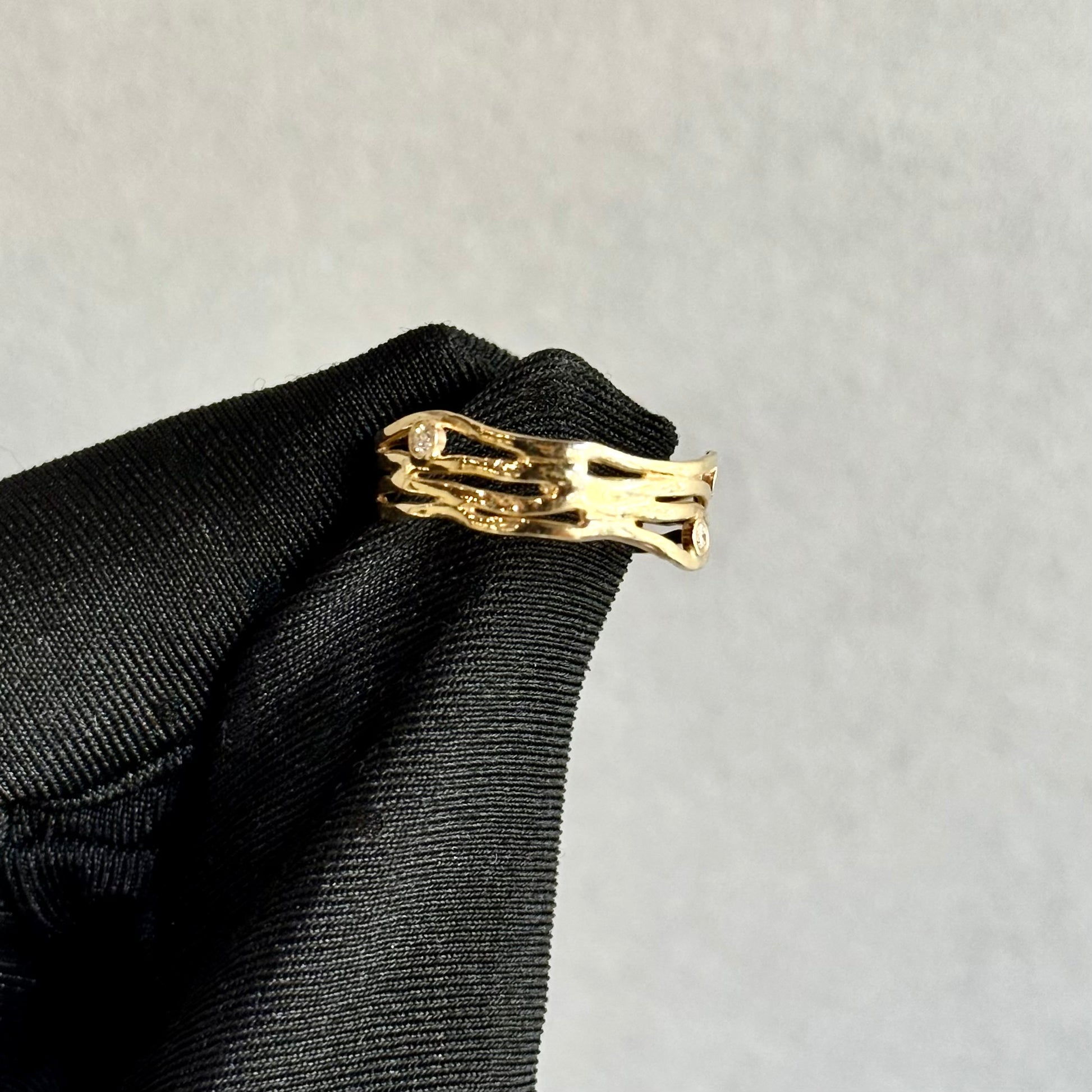 14kt Yellow Gold Wave Band with Scattered Bezel Diamonds