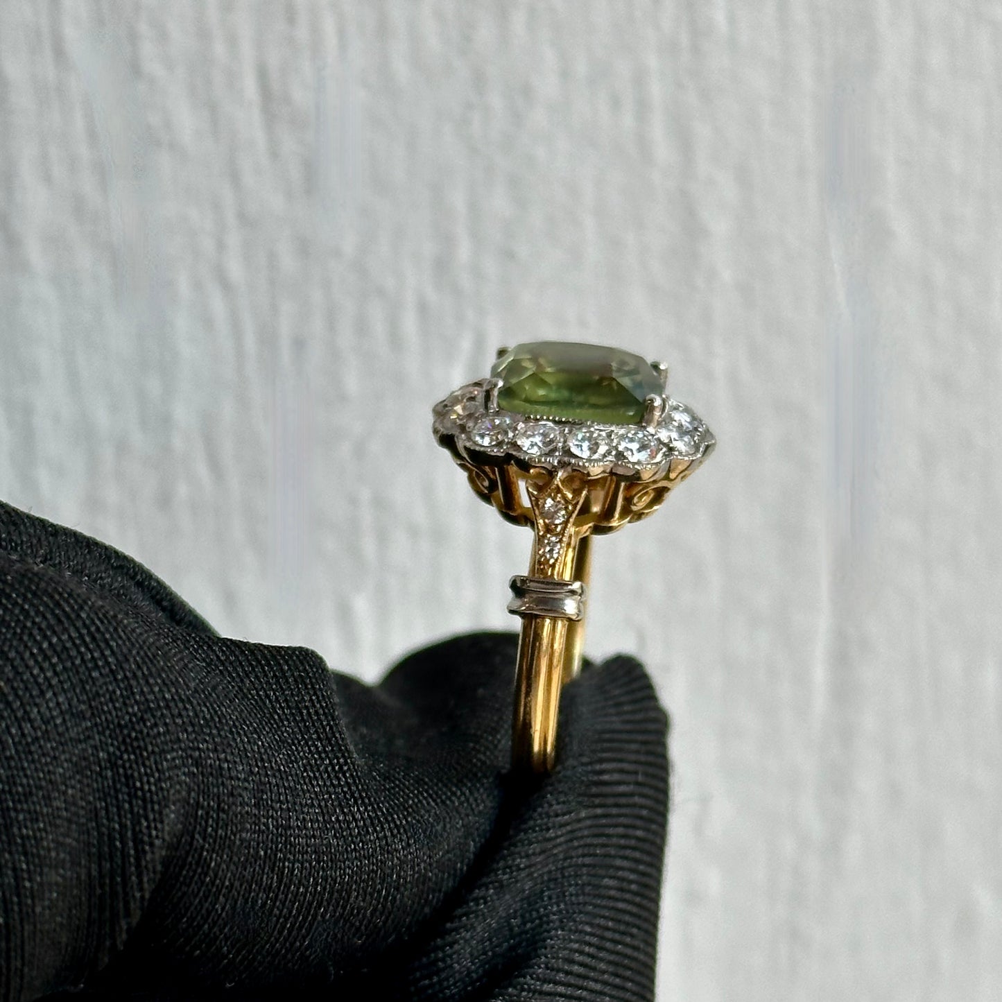 One-of-a-Kind 5.50ct Color Change Alexandrite and Diamond Ring – 18K Yellow & White Gold, Edwardian-Inspired Design