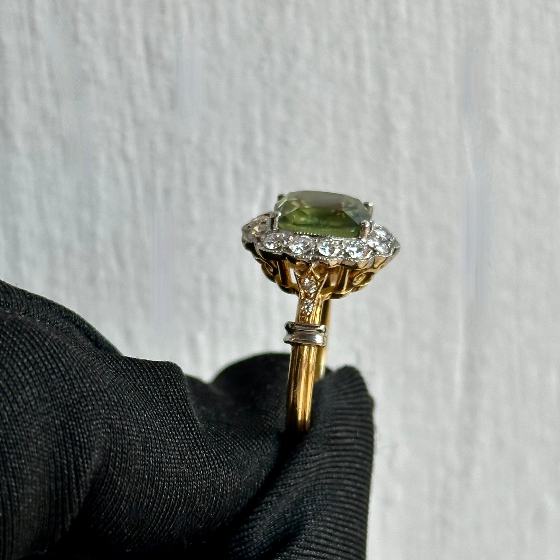 One-of-a-Kind 5.50ct Color Change Alexandrite and Diamond Ring – 18K Yellow & White Gold, Edwardian-Inspired Design