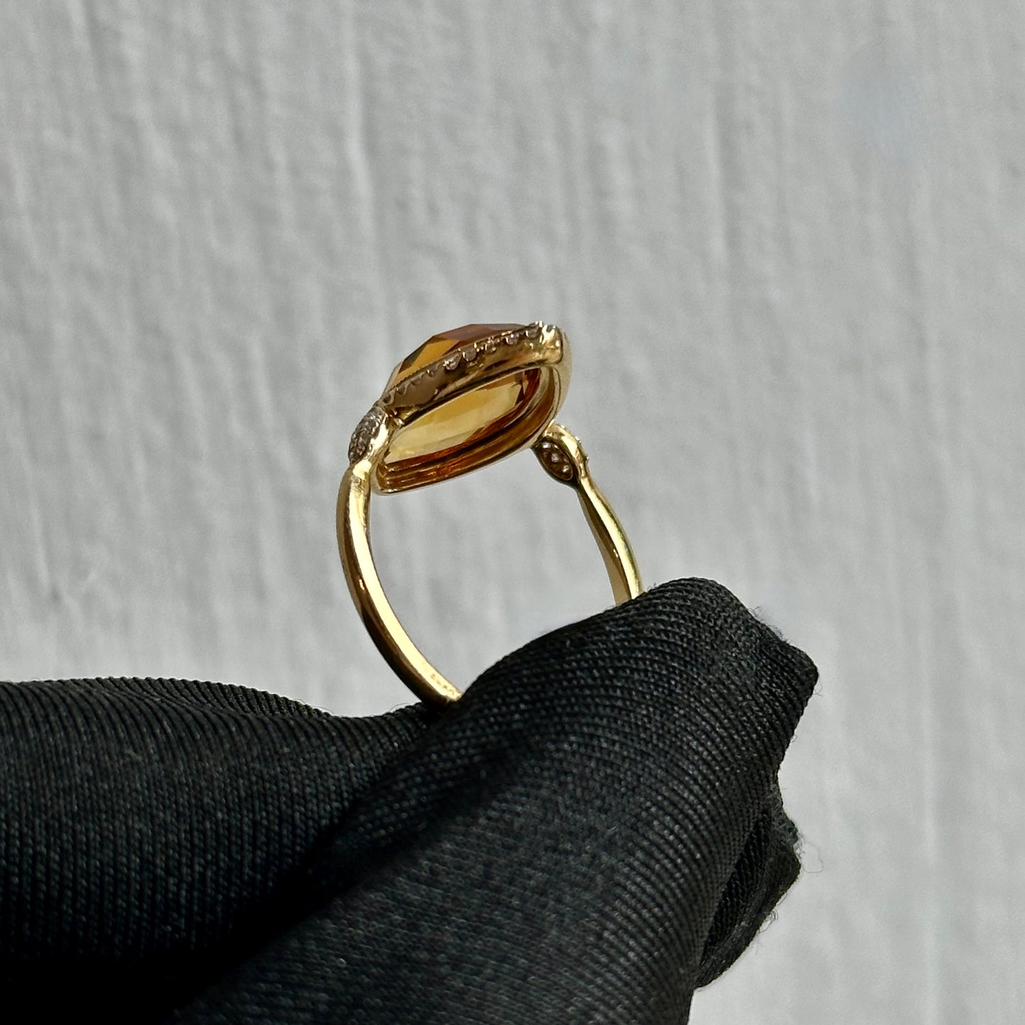 Handmade 3.29ct Citrine Marquis Cut Ring with Diamond Micro Pave Halo and 14K Yellow Gold Band