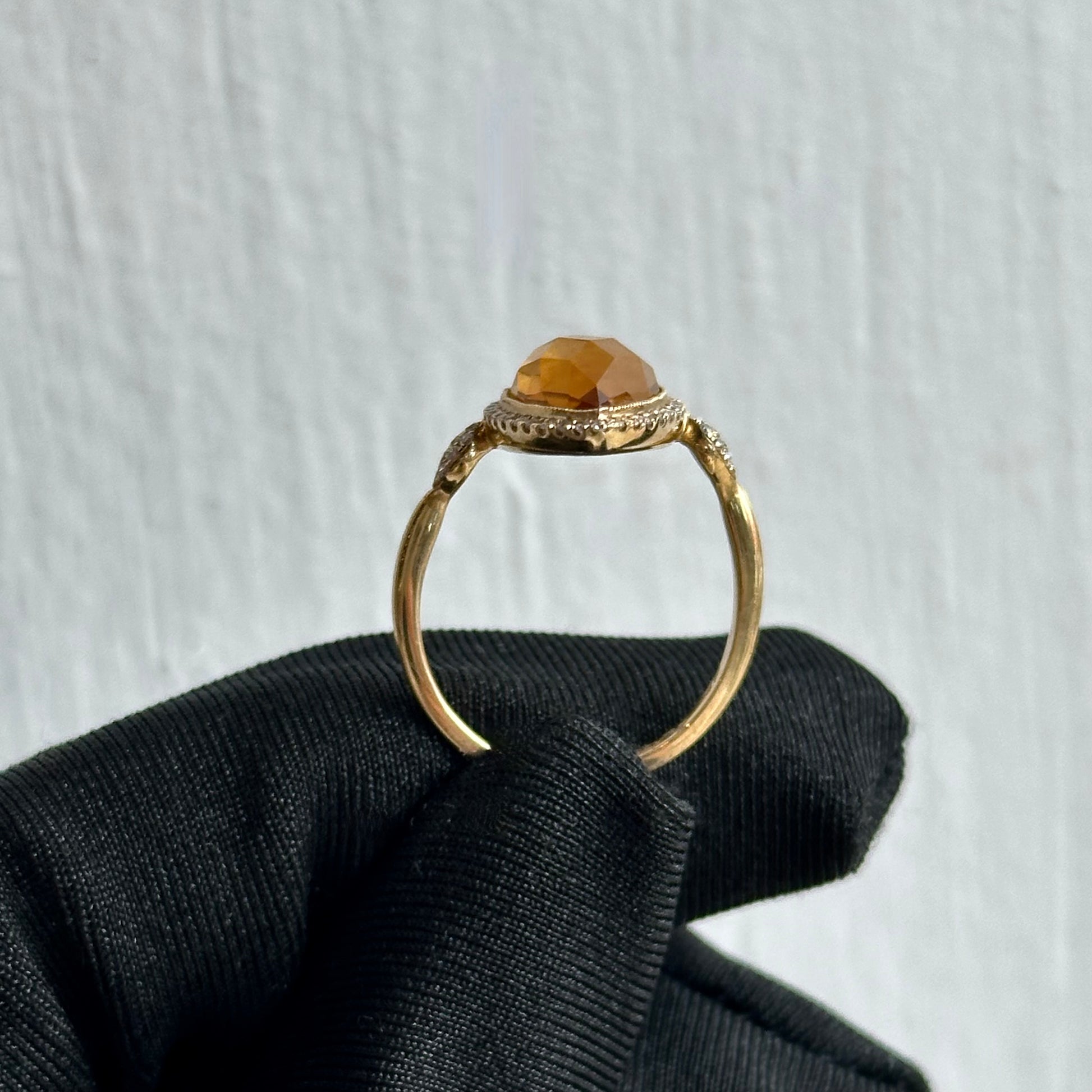 Handmade 3.29ct Citrine Marquis Cut Ring with Diamond Micro Pave Halo and 14K Yellow Gold Band