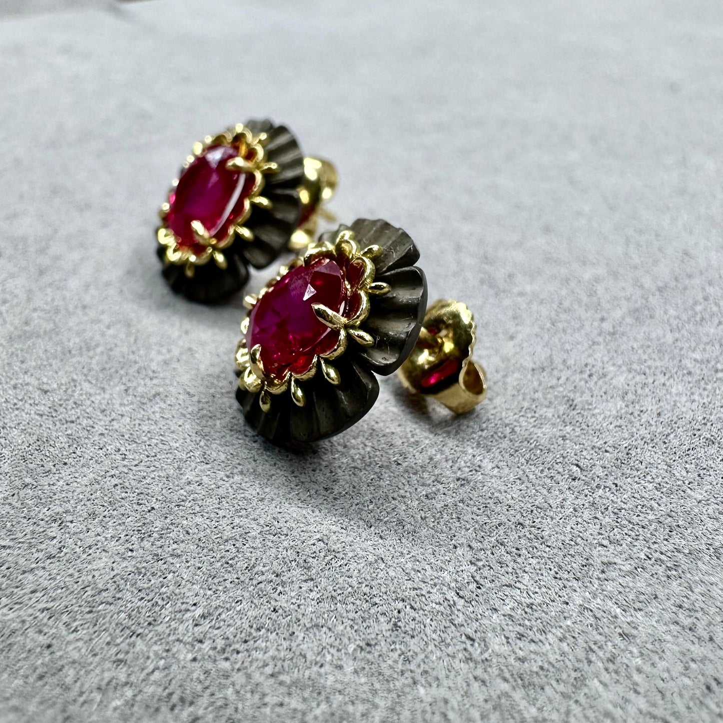 2.12ctw Two Tone Ruby Stud Earrings 18kt & Silver