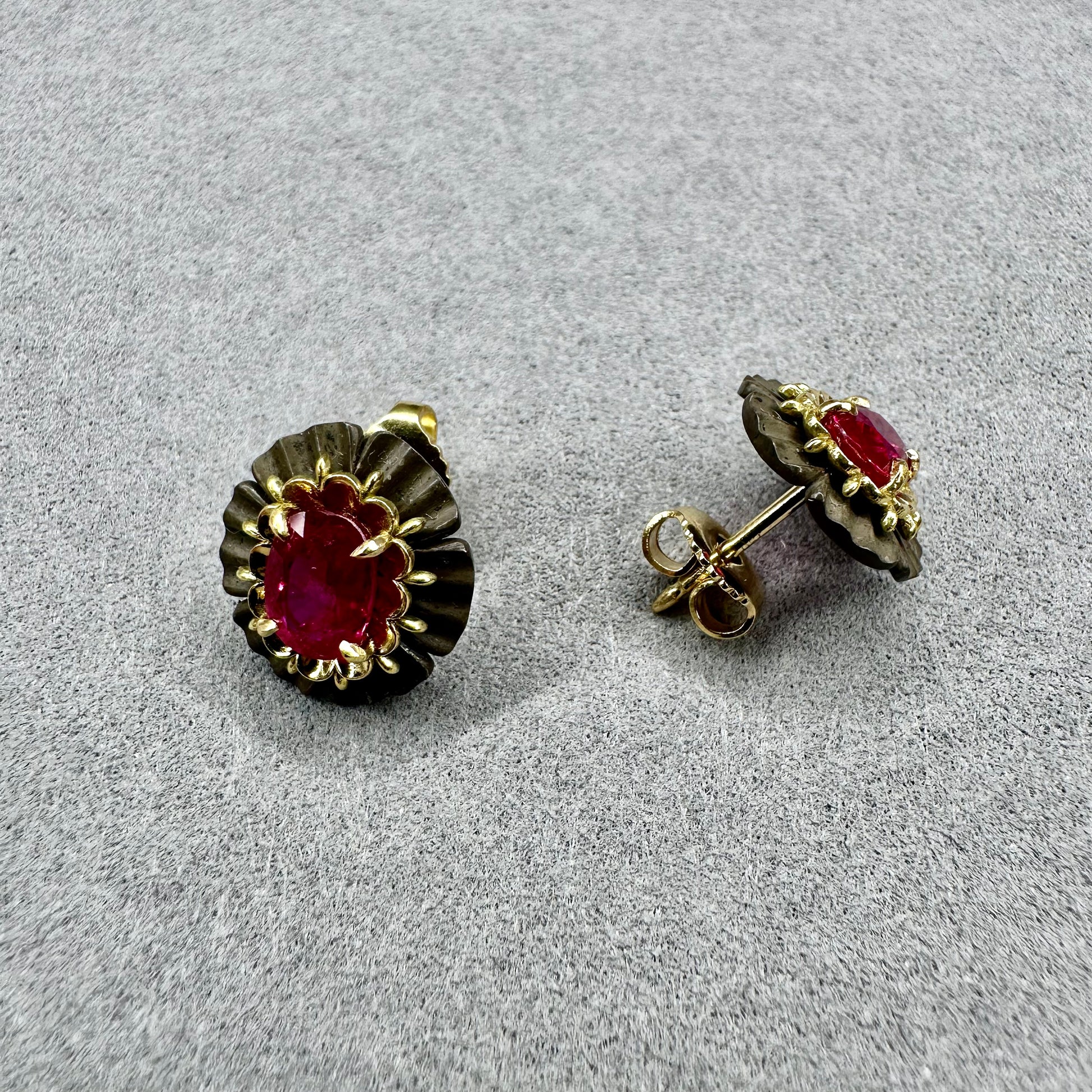 2.12ctw Two Tone Ruby Stud Earrings 18kt & Silver