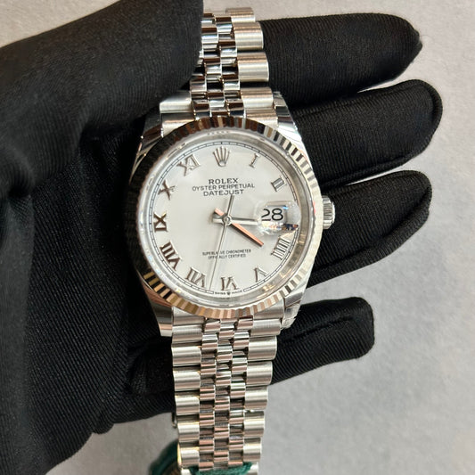 2024 Rolex Datejust 36mm – Fluted Bezel, White Roman Dial, Jubilee Bracelet – Model 126234