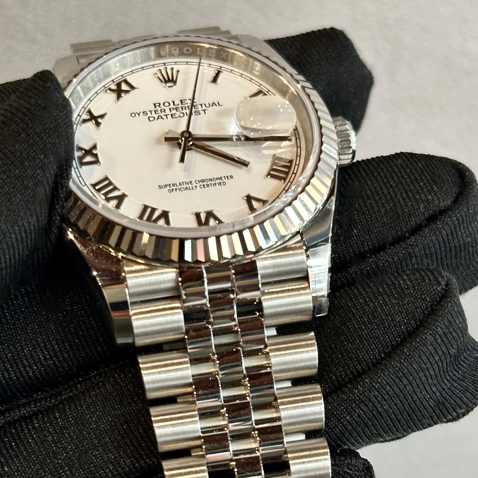 2024 Rolex Datejust 36mm – Fluted Bezel, White Roman Dial, Jubilee Bracelet – Model 126234
