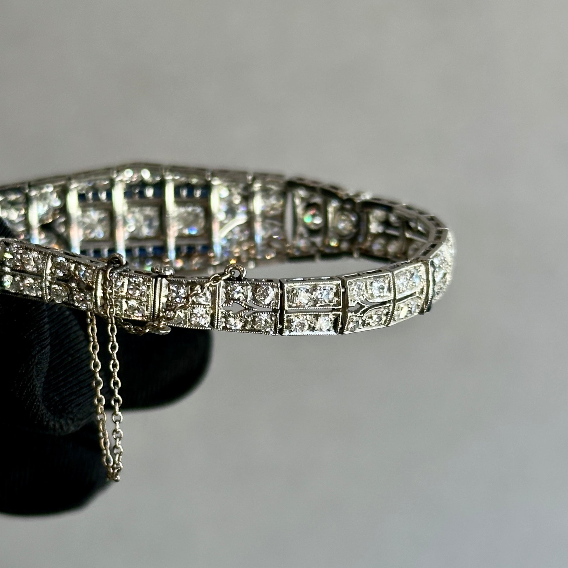 Exquisite Art Deco Filigree Platinum Diamond and Sapphire Bracelet