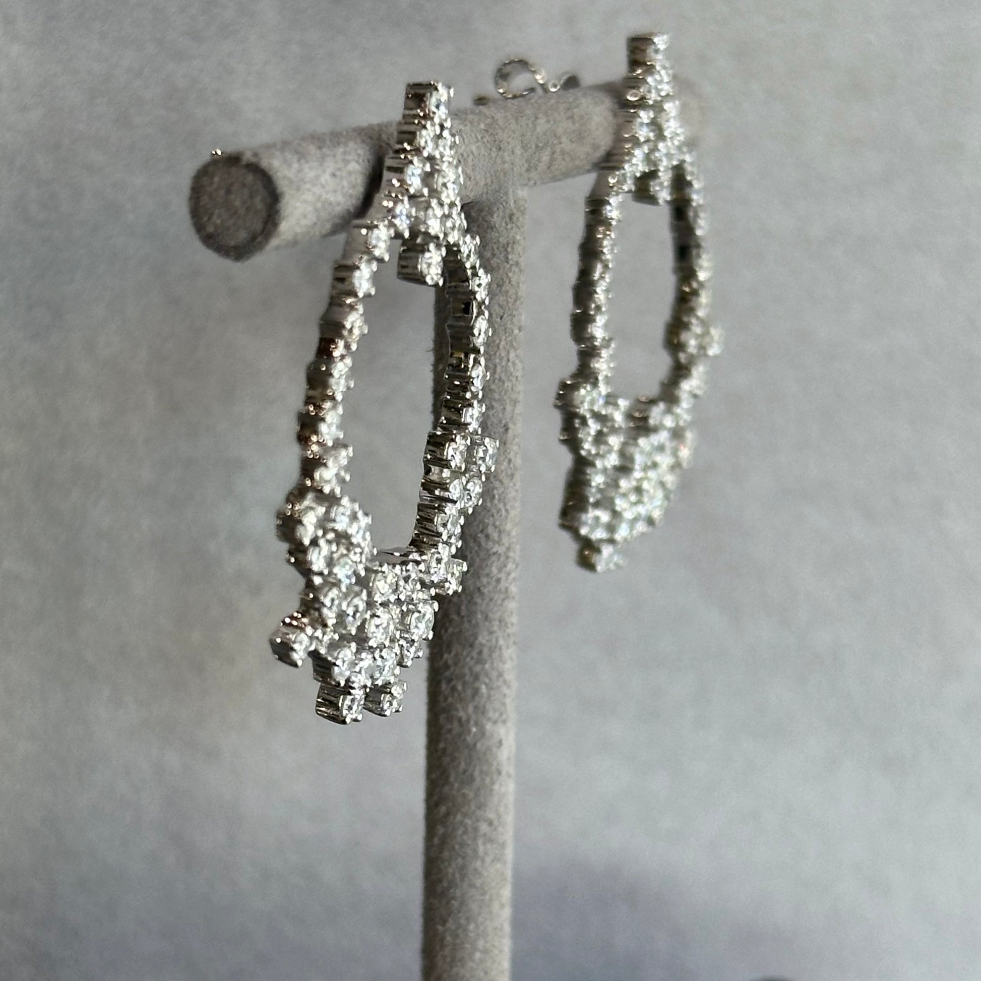 14KT White Gold Diamond Starburst Chandelier Earrings – 2.93CTW, 110 Diamonds in Drop Hoop Design