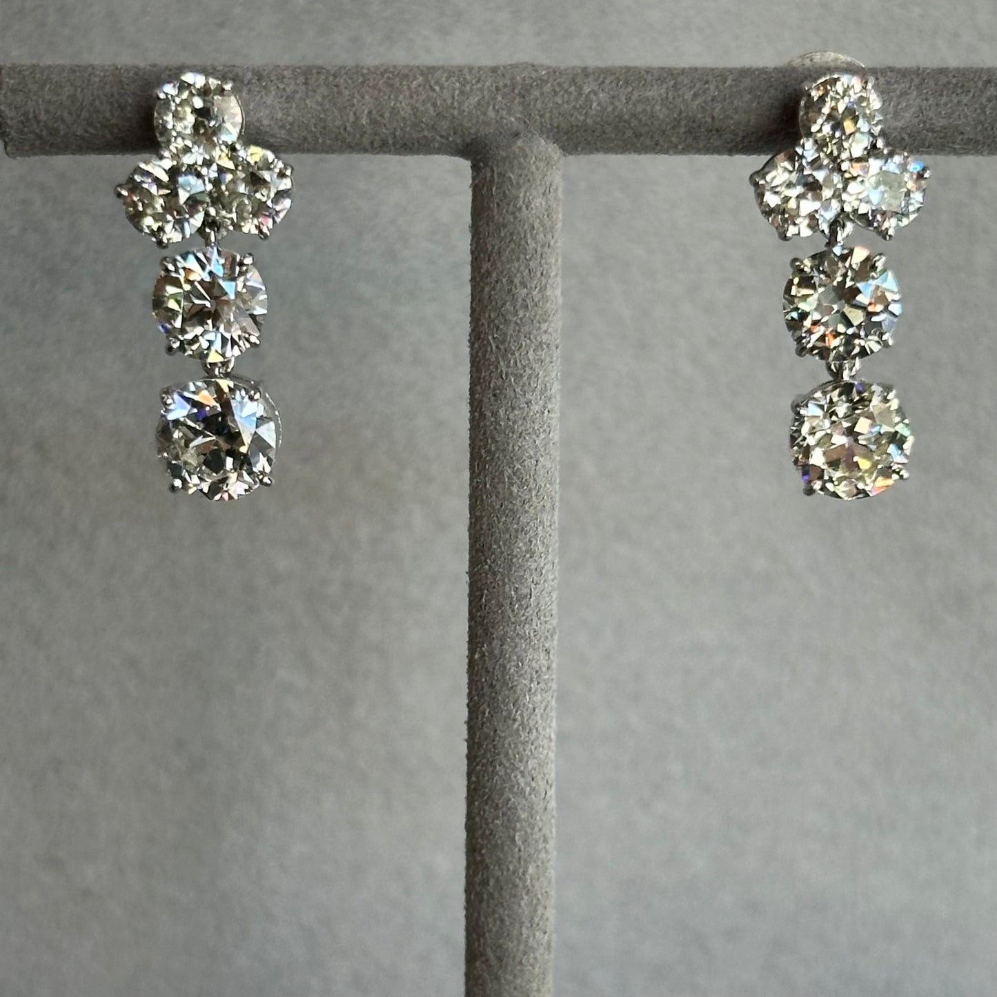 Stunning 7.3CT Old European Cut Diamond Drop Earrings – SI1-VS2 Clarity, J Color