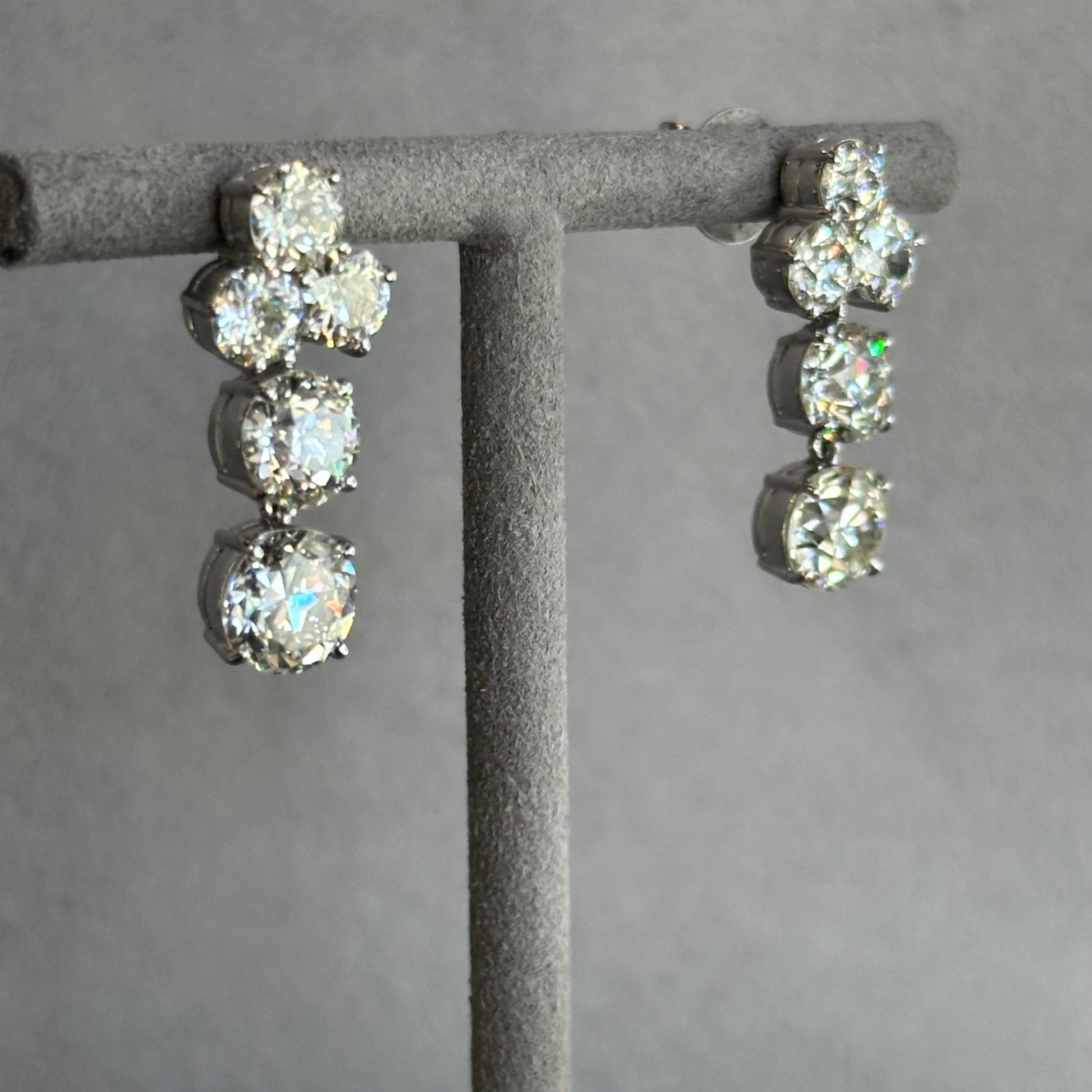 Stunning 7.3CT Old European Cut Diamond Drop Earrings – SI1-VS2 Clarity, J Color