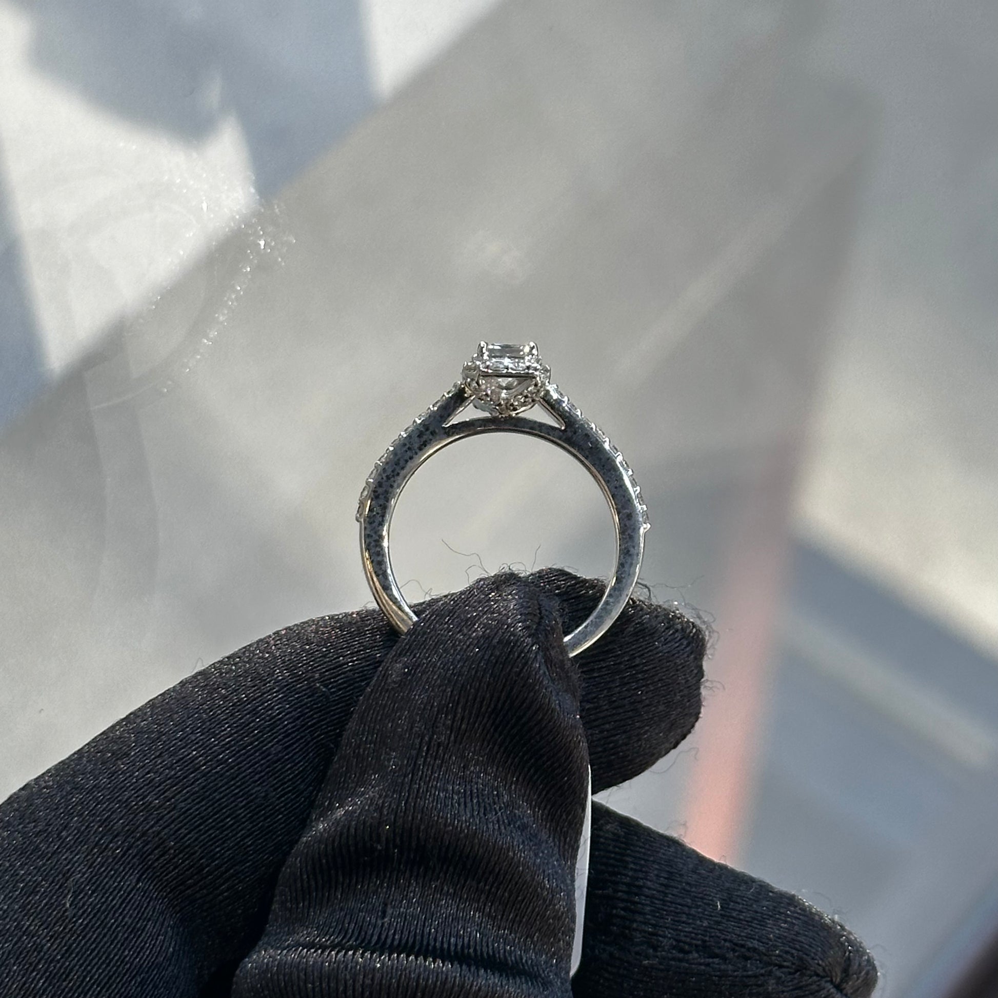 0.99ct Center Emerald Cut Diamond Halo Engagement Ring