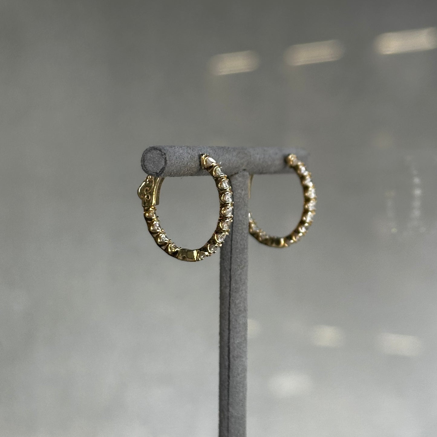 Yellow Gold Inside and Outside Diamond Oval Hoop Earrings