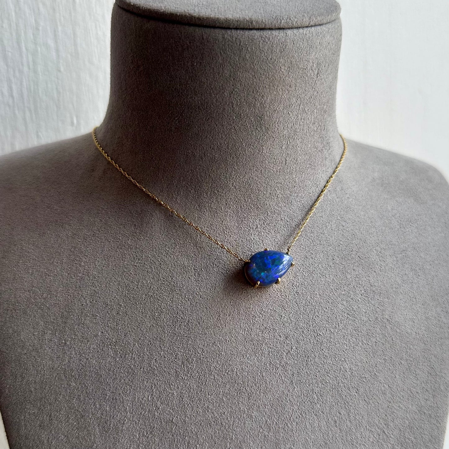 Pear Cabochon Cut Black Opal Necklace