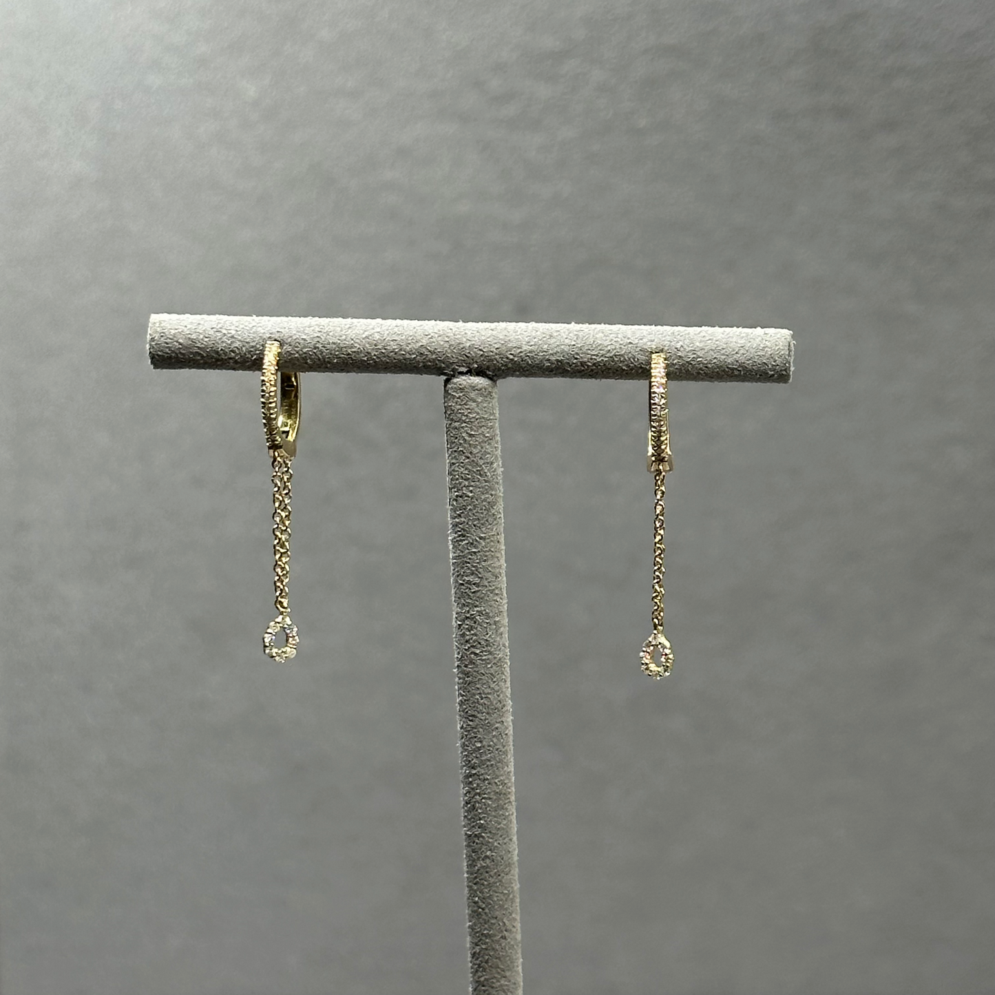 Yellow Gold Chain Dangle Drop Diamond Earrings