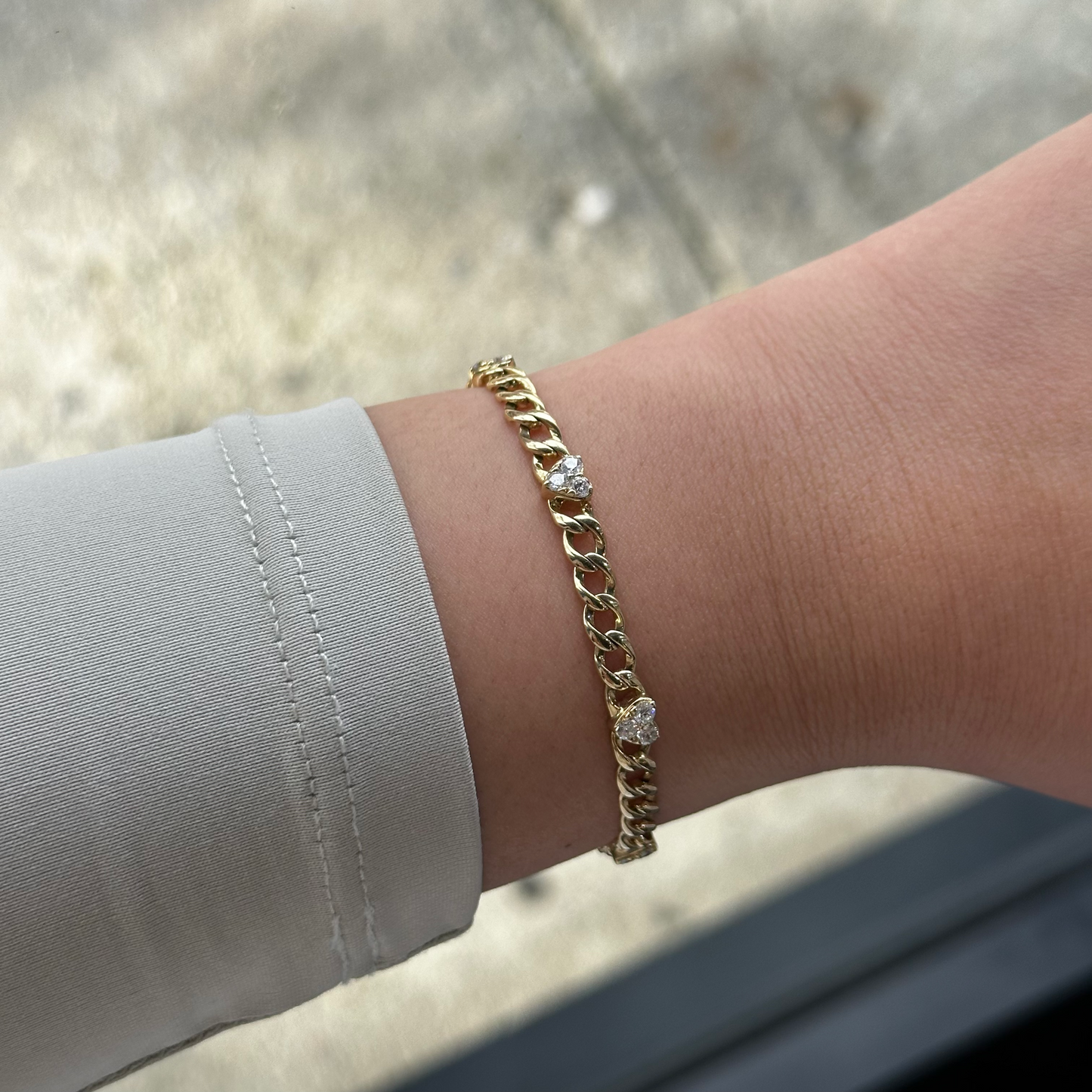 14kt Gold Heart Diamond Cuban Bracelet