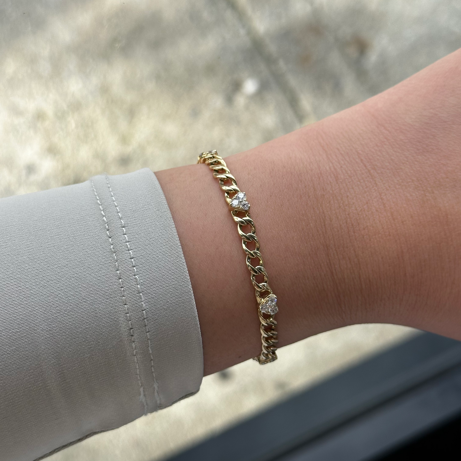 14kt Gold Heart Diamond Cuban Bracelet